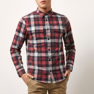 Red check twill shirt